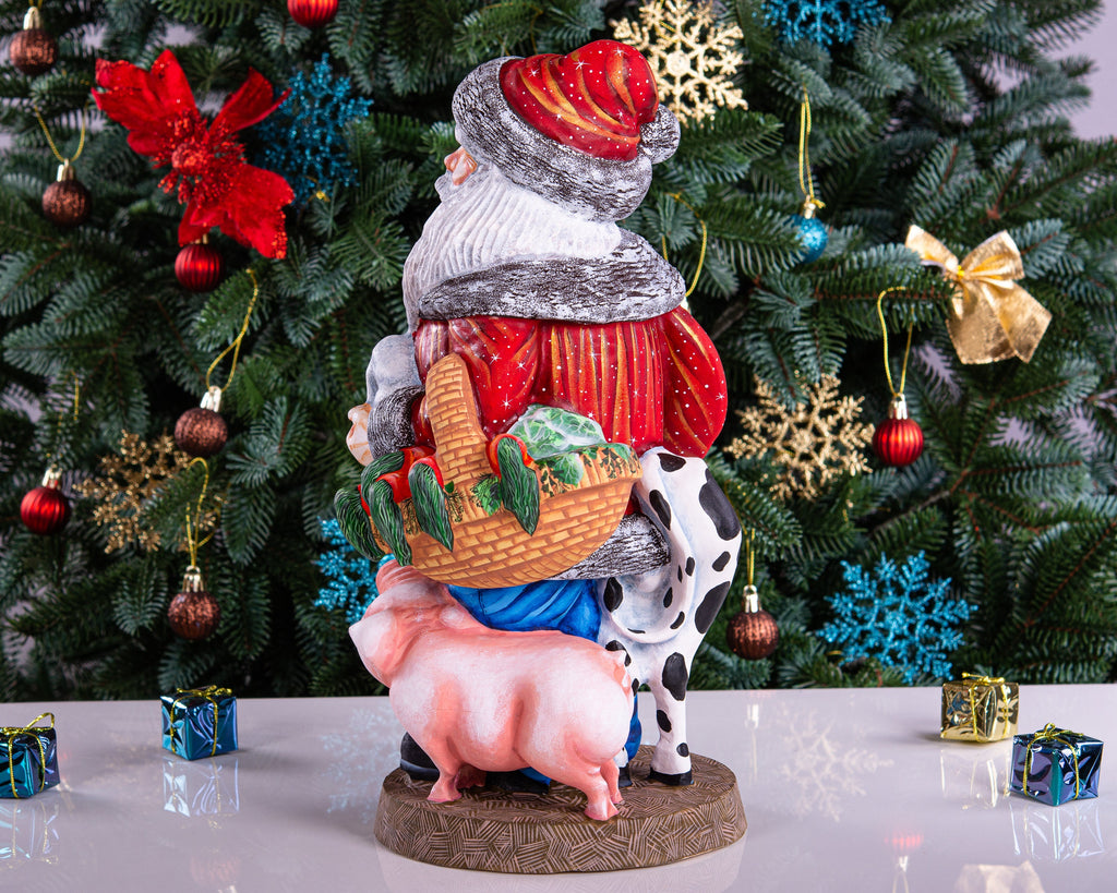 Hand Carved Wooden Rancher Santa Claus Figurine: 14" Christmas Decor