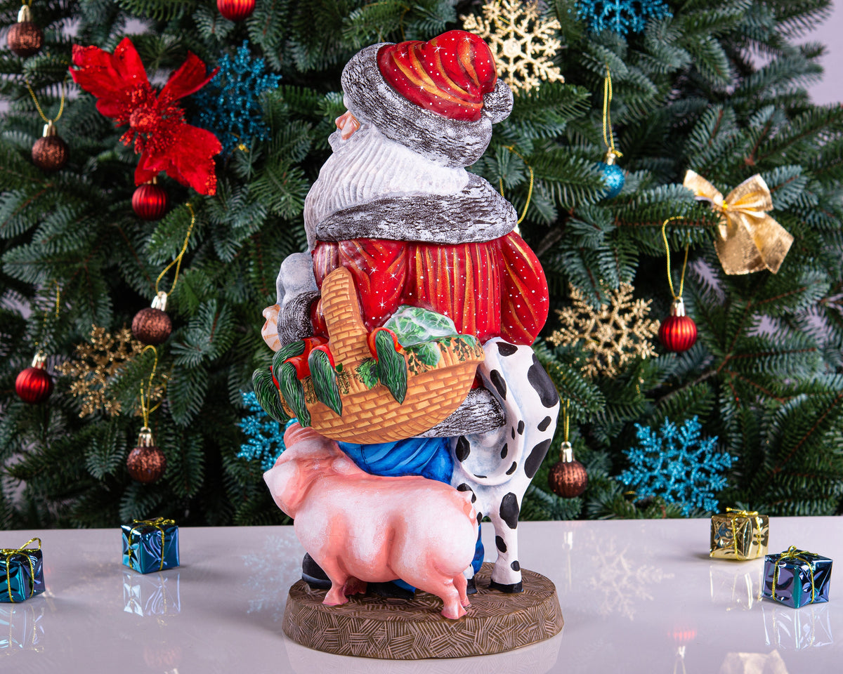 Hand Carved Wooden Rancher Santa Claus Figurine: 14" Christmas Decor