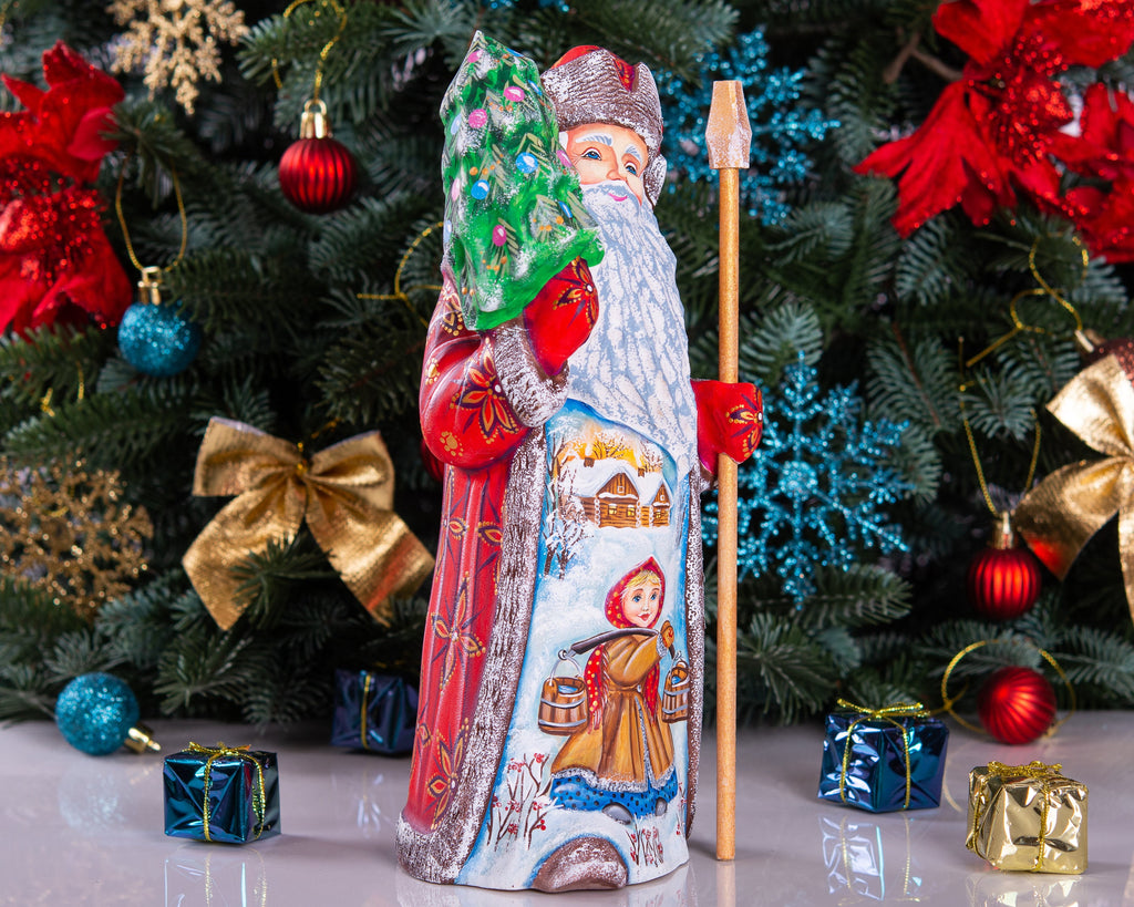 Handmade Wooden Santa Claus Figurine: Carved Folk Art Christmas Decor (10 inch)