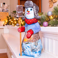 Hand carved snowman wooden figurine 9.1 inch, broom, winter village scene