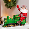 Hand Carved Santa on Locomotive Figurine 9.5 inch: Wooden Christmas Decoration