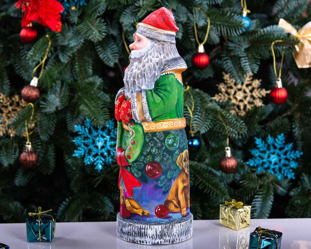 Collectible Santa figurine 11 inch with puppy and ornaments back painting