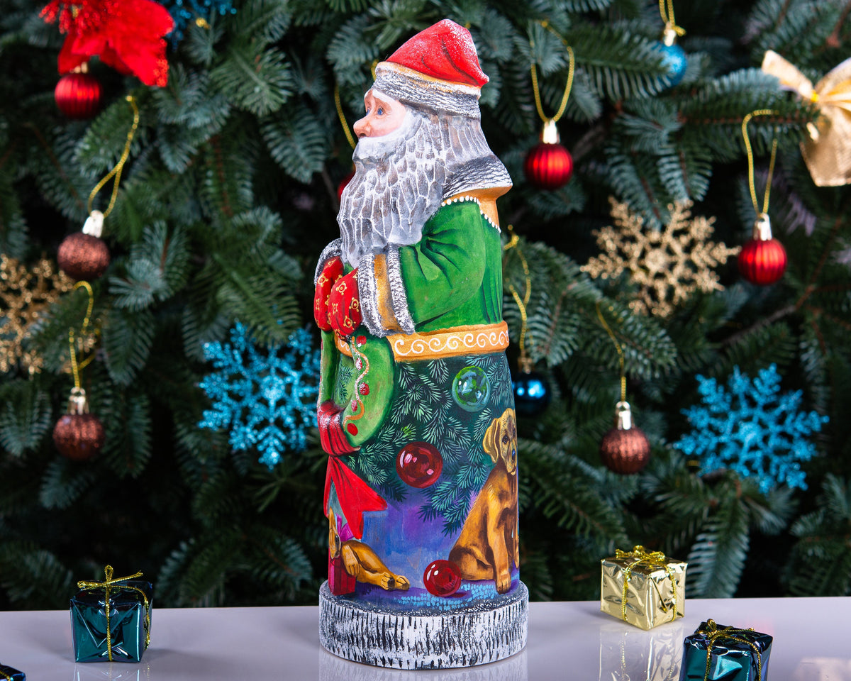 Collectible Santa figurine 11 inch with puppy and ornaments back painting