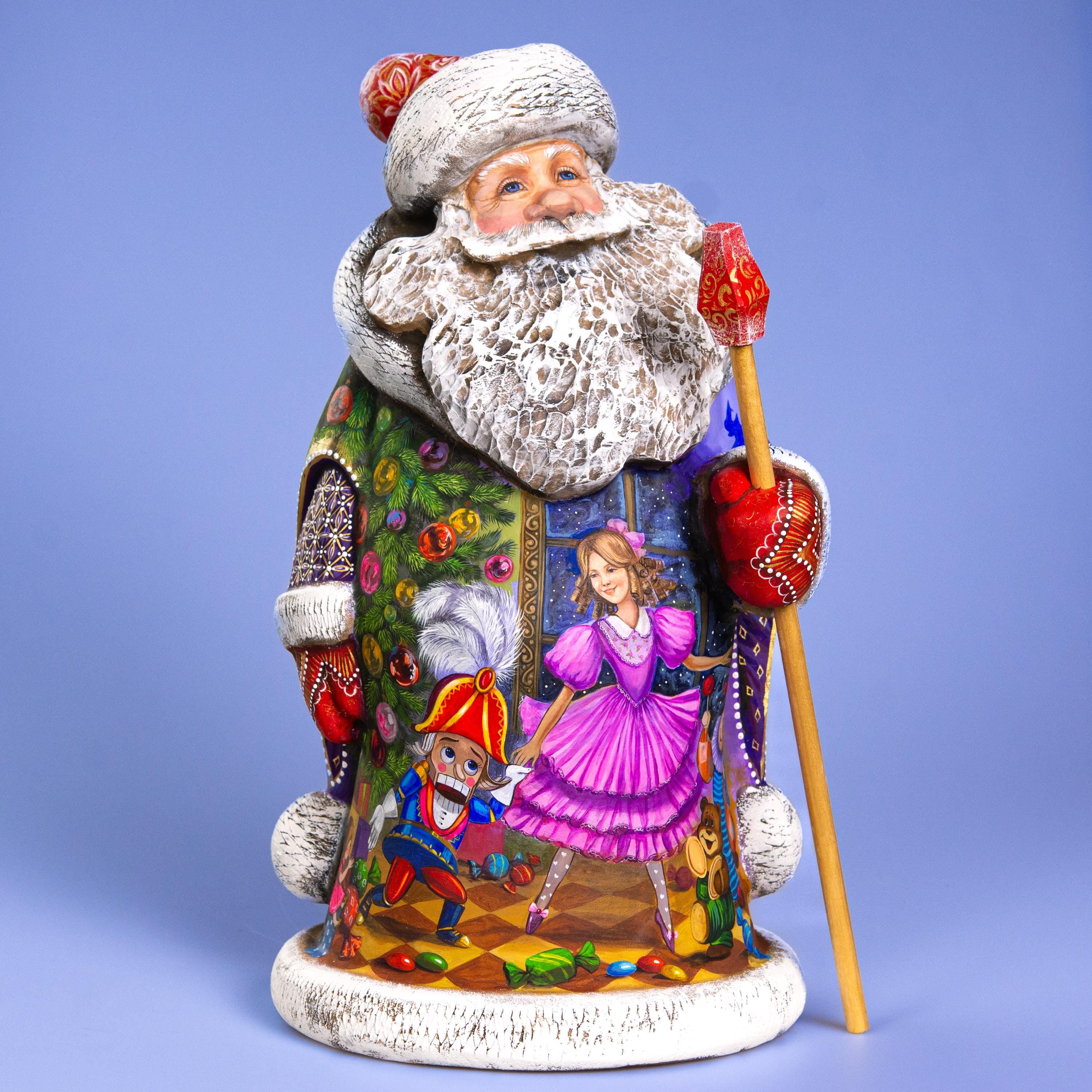 Hand Carved Santa Figurine: Nutcracker Ballet Scene, Painted Wood