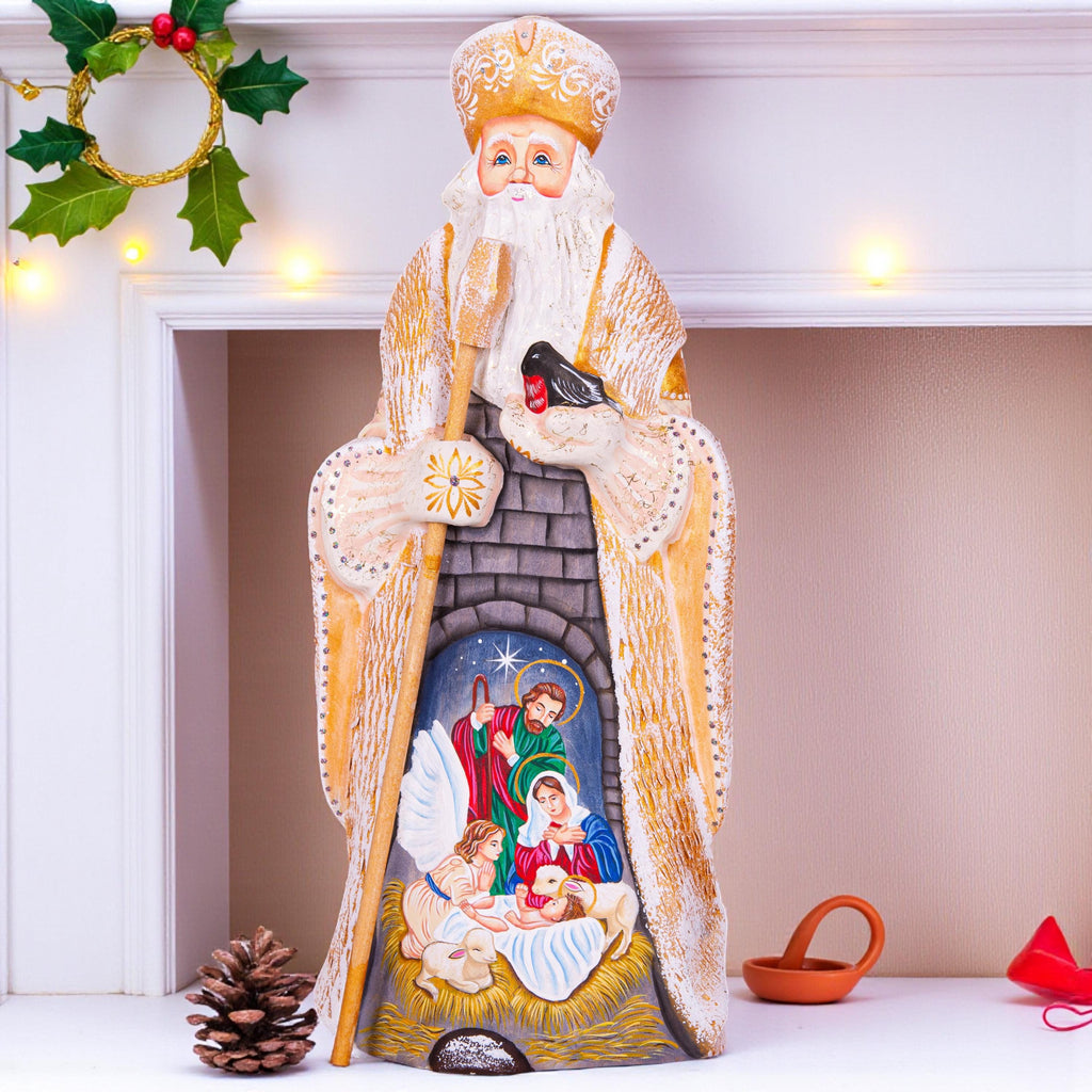 Holy Family Christmas decor 12.7 inch, hand carved Santa nativity wood figurine