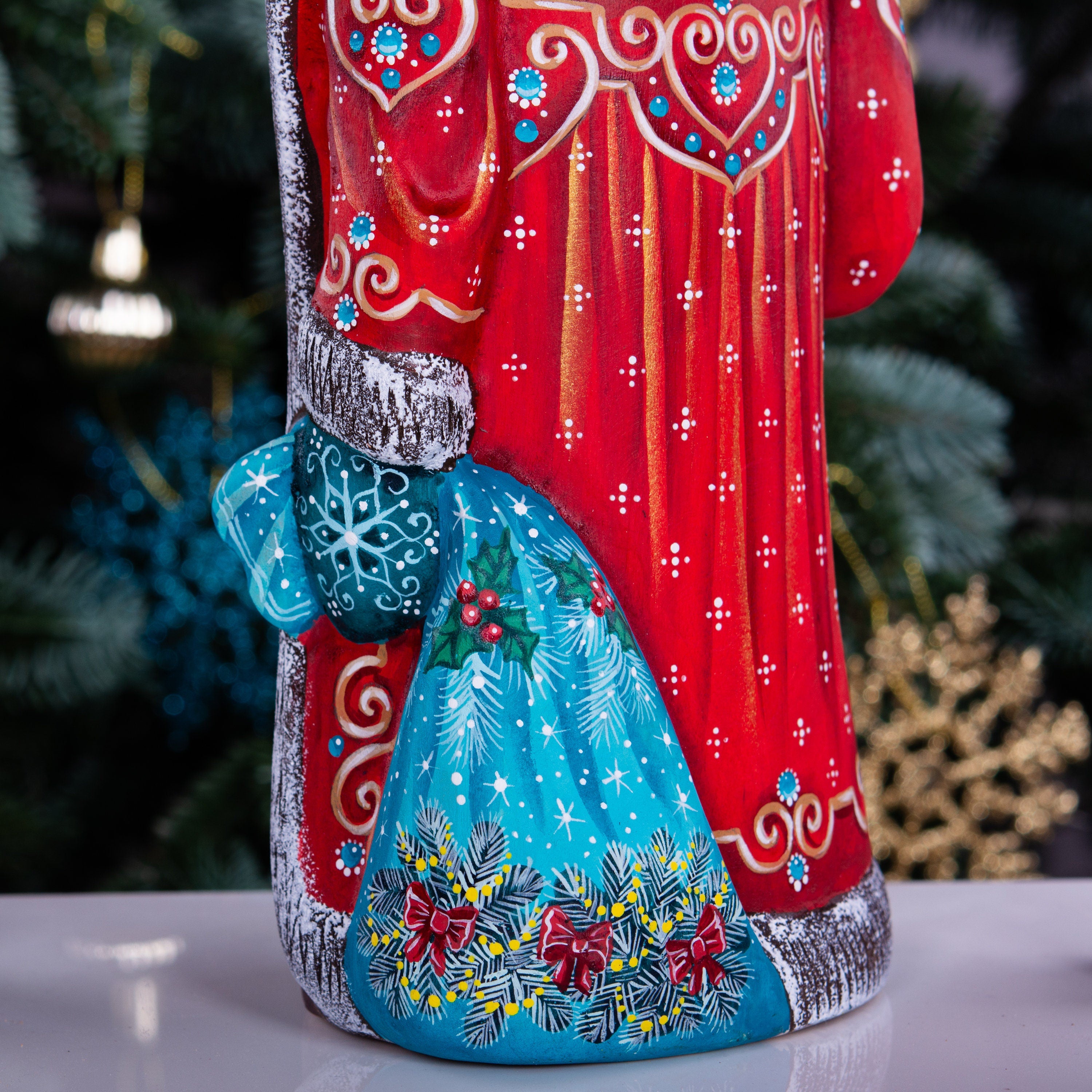 Wooden hand carved Santa Claus figurine 9", Christmas Holiday Home Decor indoor, Hand painted Christmas gift made in Ukraine