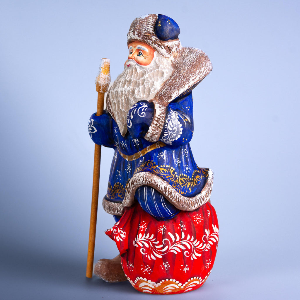 Hand carved Santa 9.5 inch solid wood figurine, Christmas mantel decor