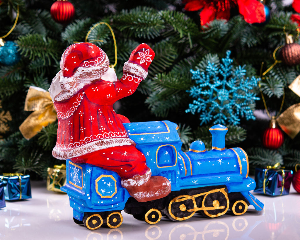 Hand Carved Wooden Santa Claus Figurine: Christmas Train Decor