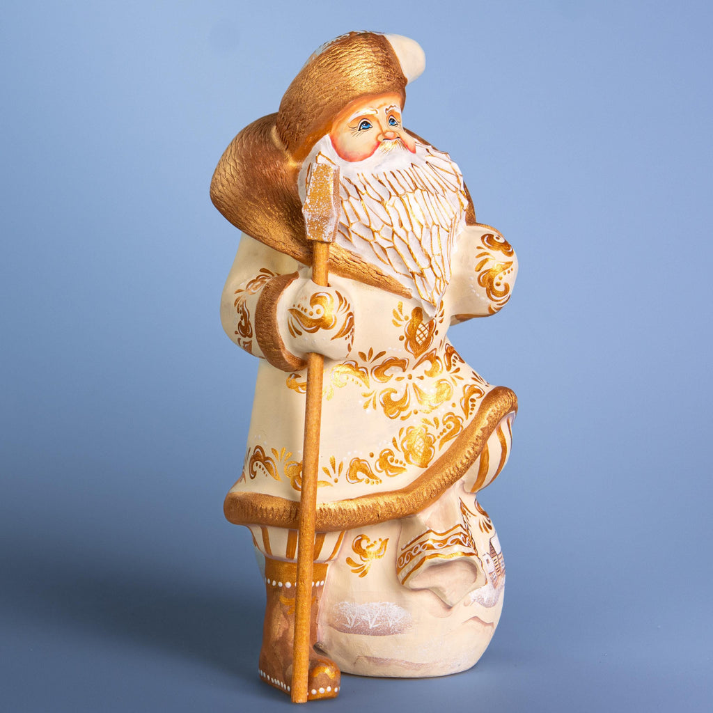 Hand carved Santa wooden statue 9.5 inch, gift sack scene