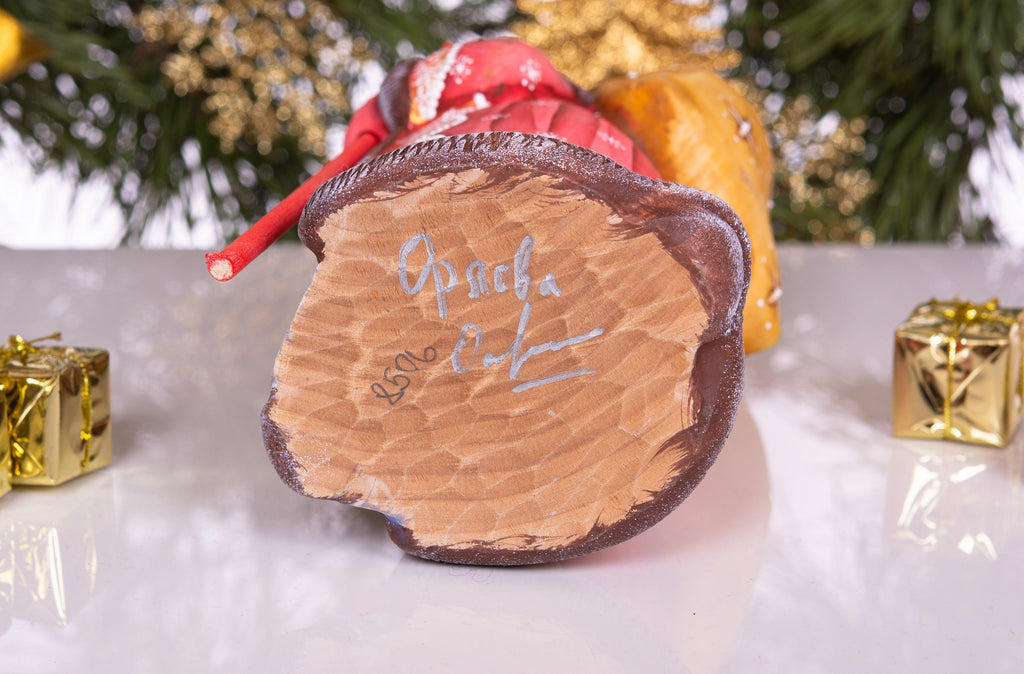 Hand carved Santa Claus wood figure 10 inch, gift sack, rustic holiday shelf display