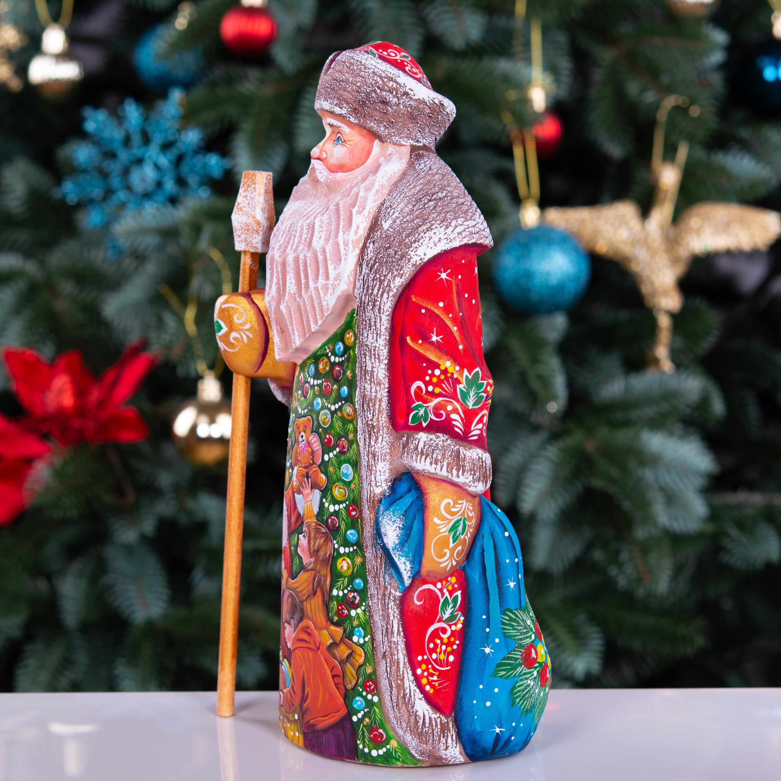 Santa Claus figurine, folk art children with toys, 9.4 inch