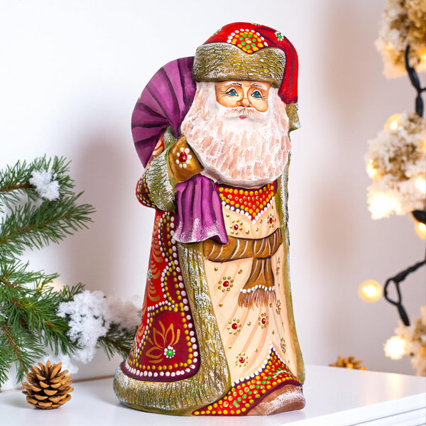 Hand carved Santa 9 inch solid wood figurine, folk art collectible