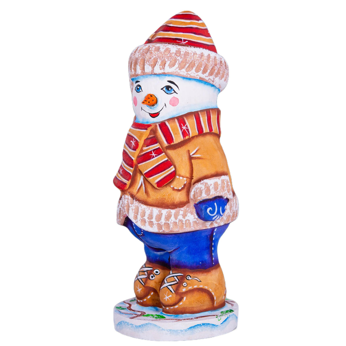 Hand-Carved Wooden Snowman Figurine: Christmas Holiday Decor (6 inch)