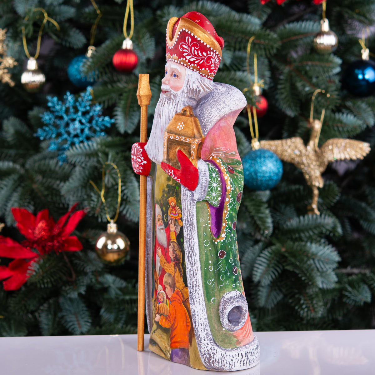 Hand Painted Wooden Santa Claus Figure 12 inch: Rustic Christmas Mantel Decoration