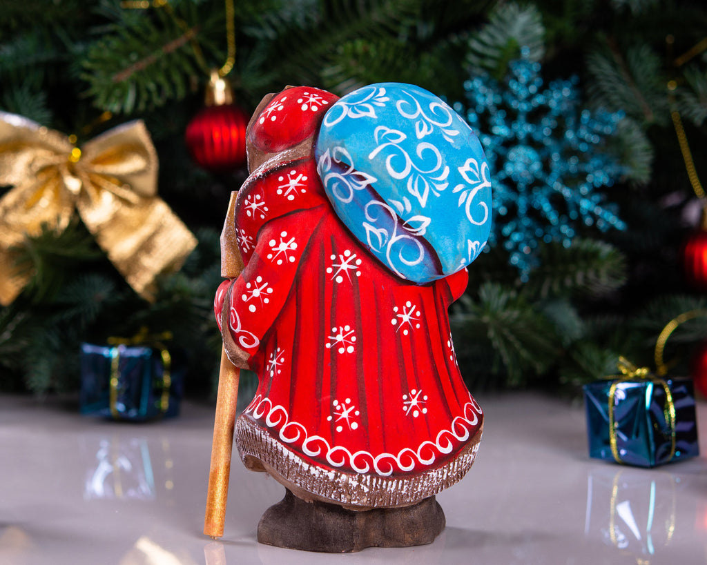 Mini Santa wooden figurine 5.7 inch, gift sack shelf decor