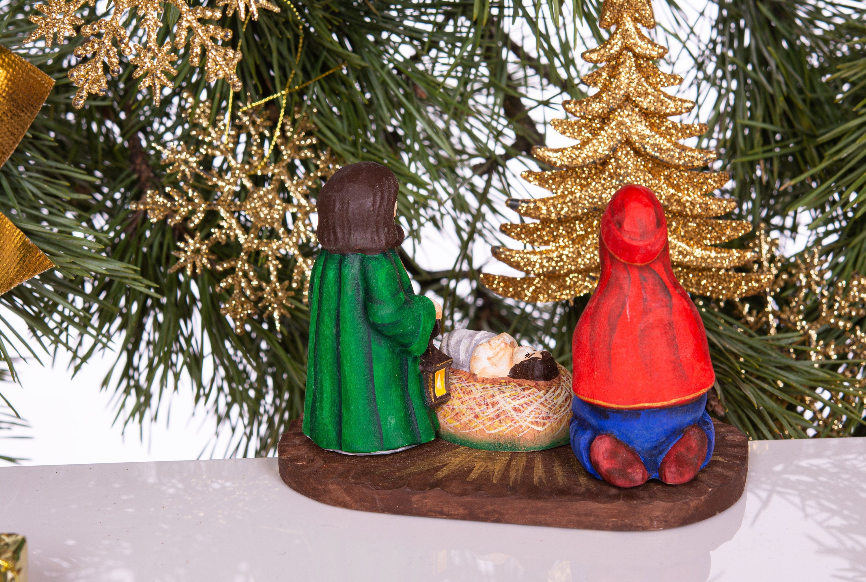 Compact Wooden Nativity Set 4", Christian Christmas Mantel Decor