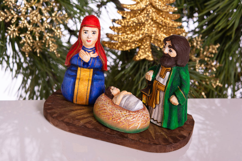 Compact Wooden Nativity Set 4", Christian Christmas Mantel Decor