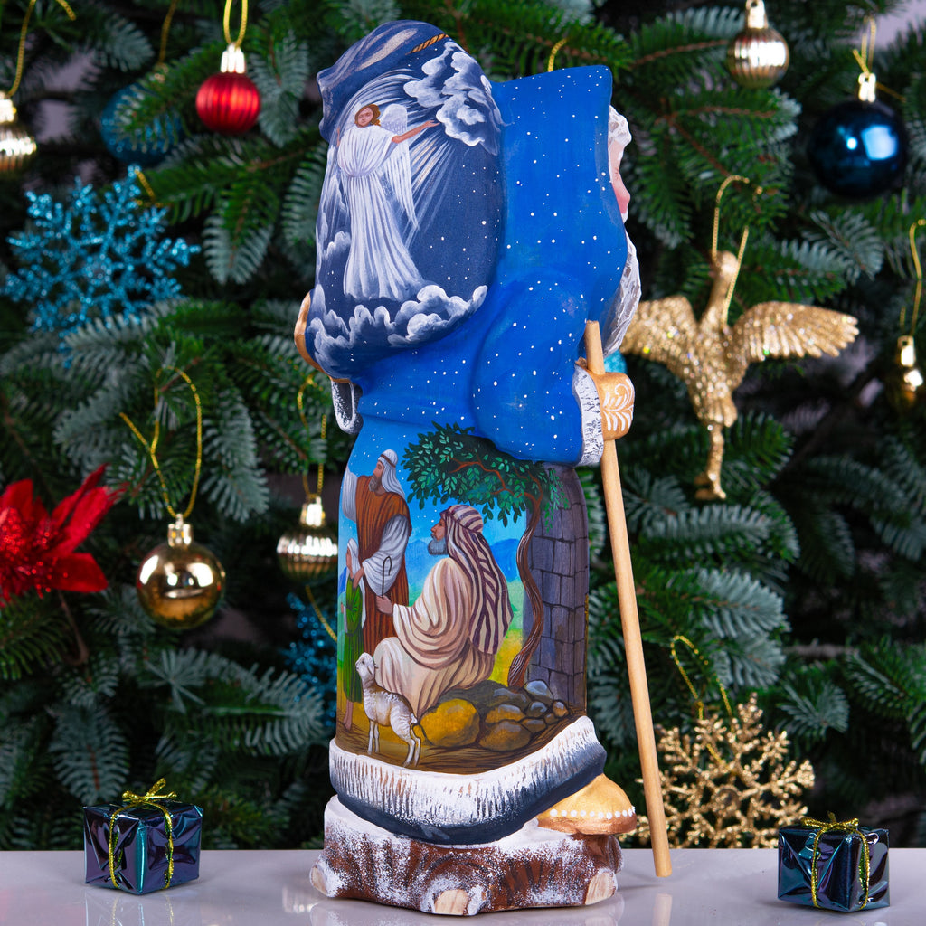 Santa Figurine 12", Holy Night Nativity, Hand Carved Wood