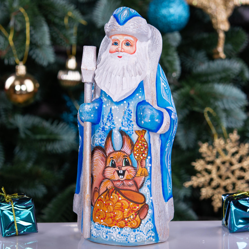 Kris Kringle Santa wood figurine 7 inch, folk art squirrel, rustic mantel centerpiece