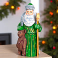 Hand Carved Wooden Santa and Bear Figurine: Rustic Christmas Decor