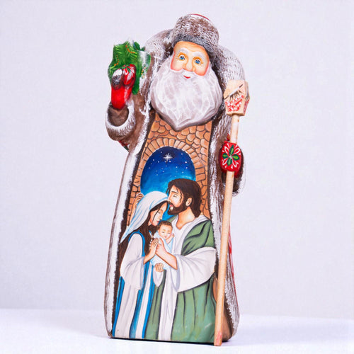 Carved Wooden Santa Figurine 11", Nativity Scene, Christian Decor