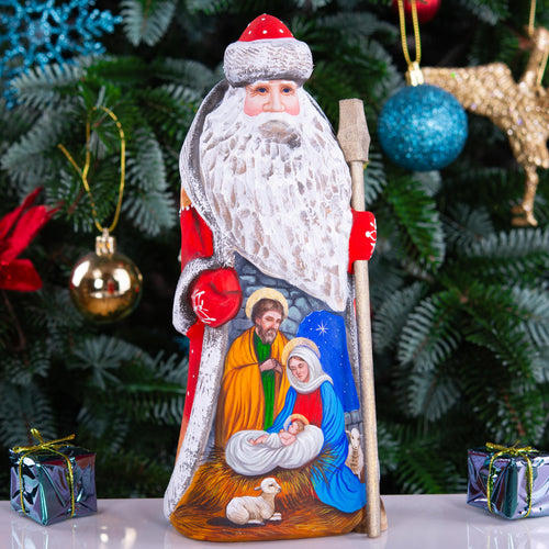 Father Christmas Figurine 9", Nativity Scene, Hand Carved Wood