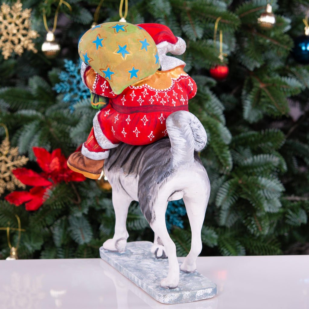 Hand Carved Wooden Santa Claus Figurine: Folk Art Christmas Decor
