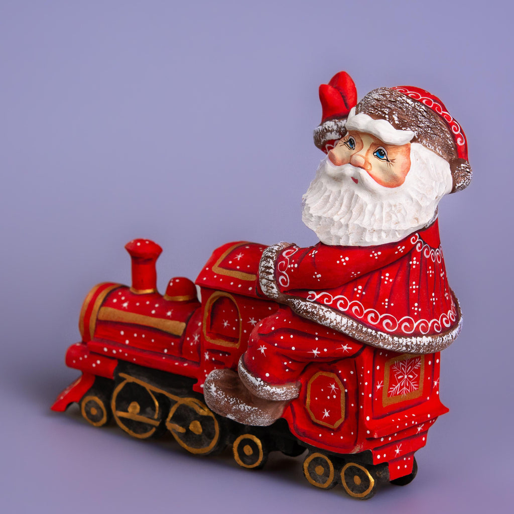 Hand Carved Wooden Santa Claus Figurine: Christmas Train Decor