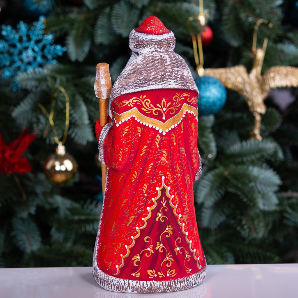 Hand carved Old-World Santa wooden figurine 9 inch, cozy window reading scene, mantel decor