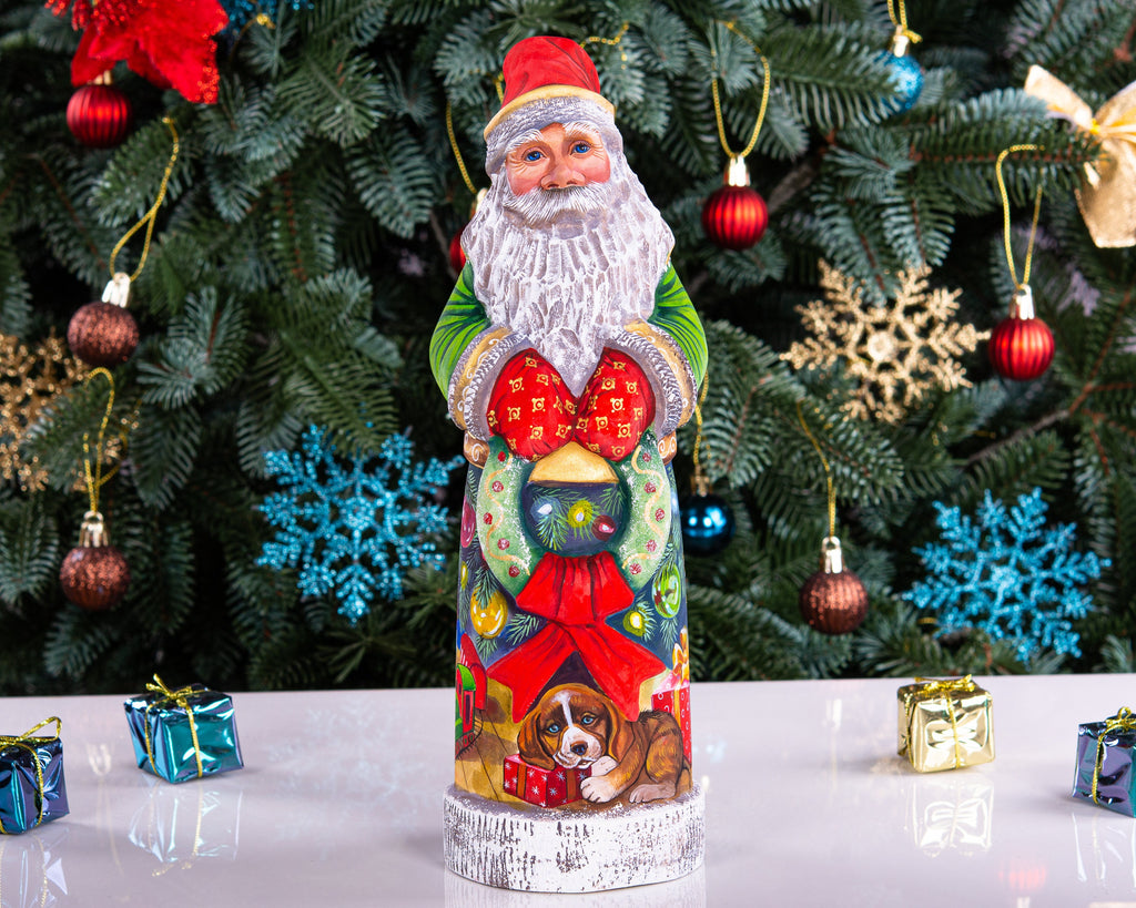 Hand Carved Wooden Santa Claus Figurine: Whimsical Christmas Decor (11 inch)