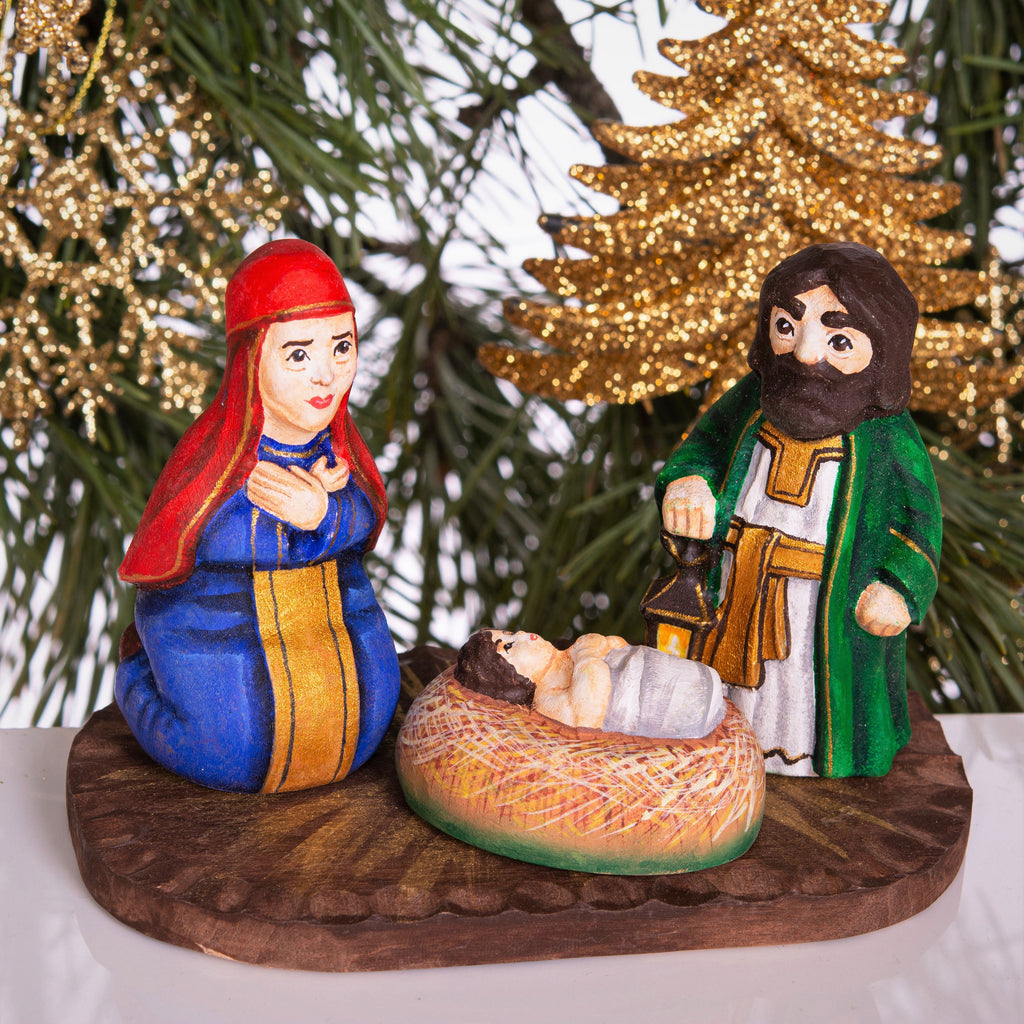 Compact Wooden Nativity Set 4", Christian Christmas Mantel Decor