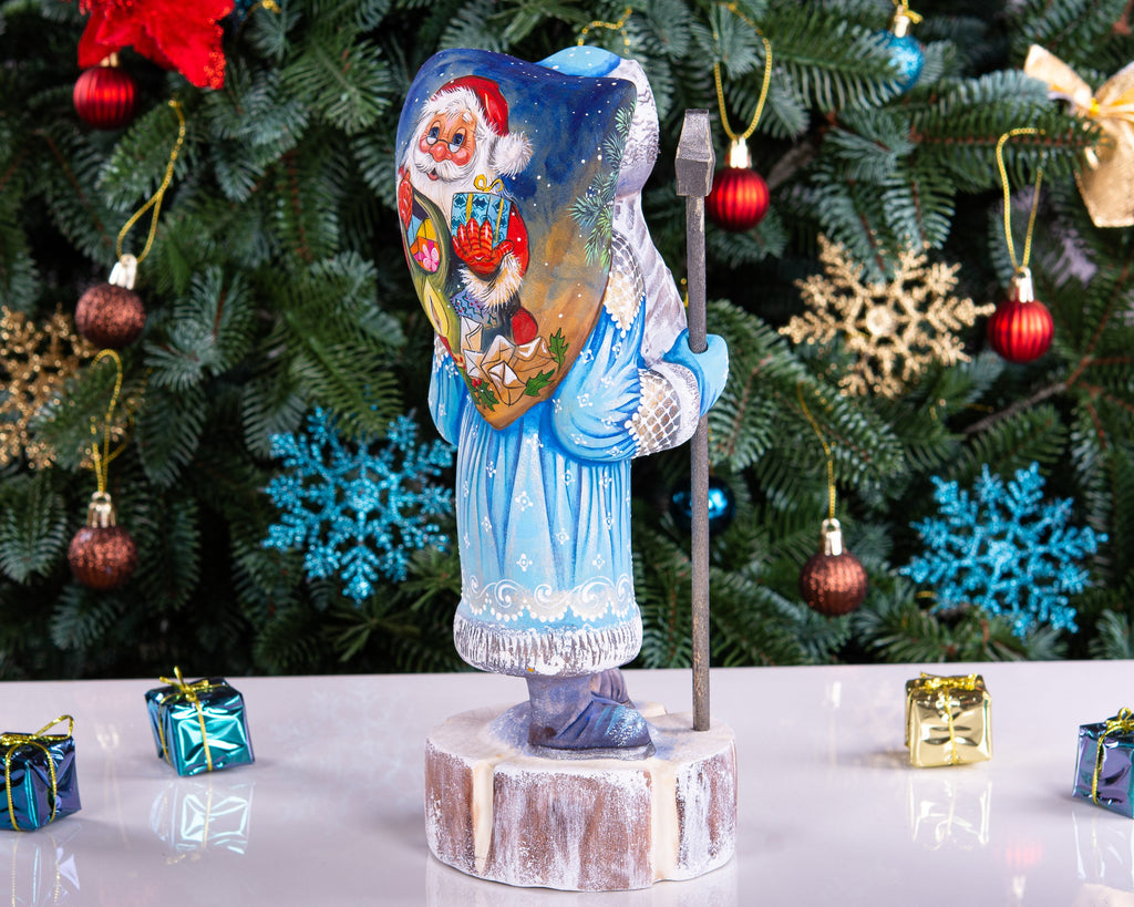 Hand Carved Wooden Santa Claus Figurine: 11" Christmas Decor