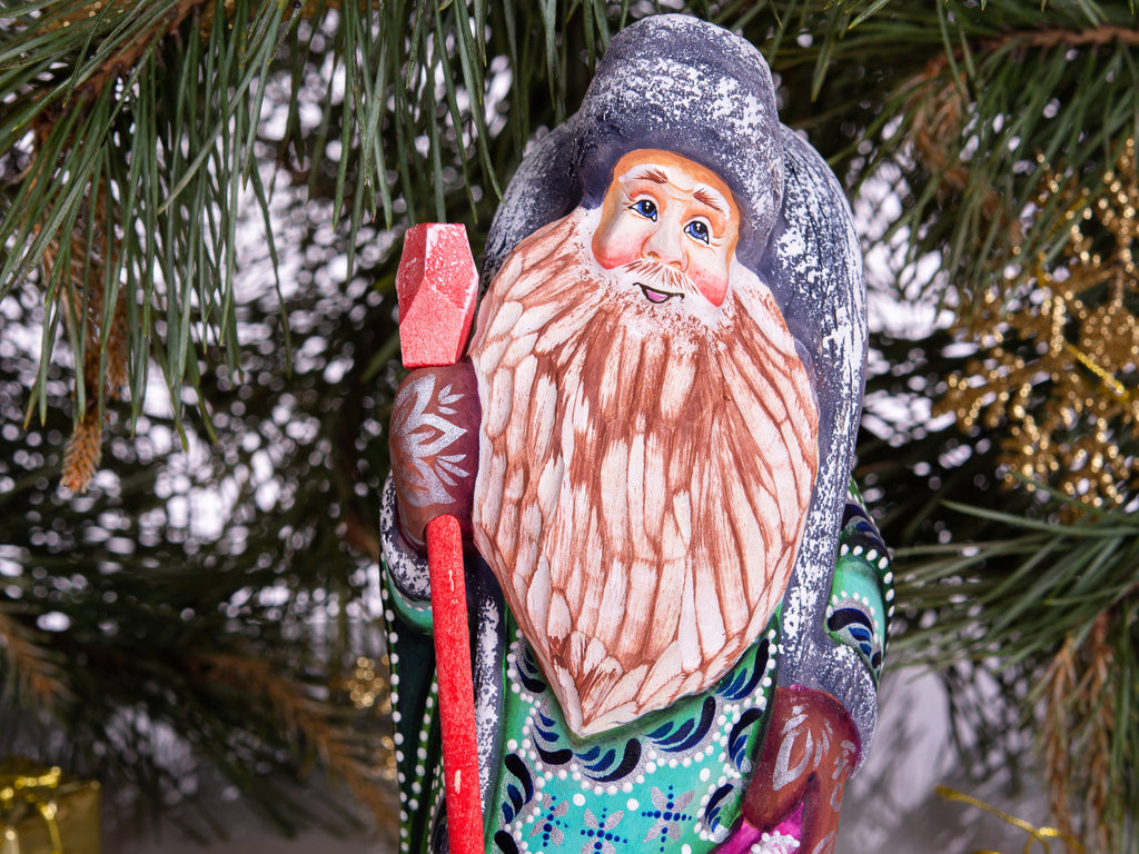 Hand Carved Wooden Santa Figurine: 9 Inch Rustic Christmas Decor