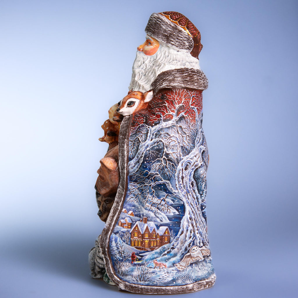 Hand-Carved Wooden Santa Claus Figurine: Christmas Holiday Decor (14 inch)