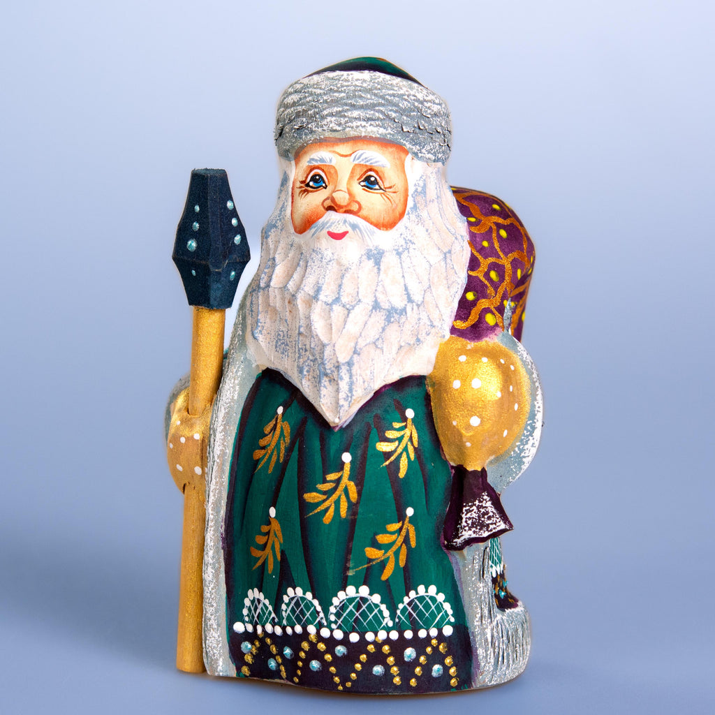 Old World Santa figurine 5.1 inch, green coat shelf decor