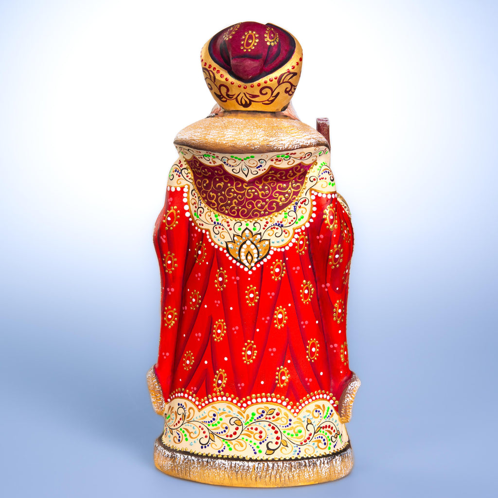 Hand carved Santa wooden figurine 12 inch, ornate folk pattern