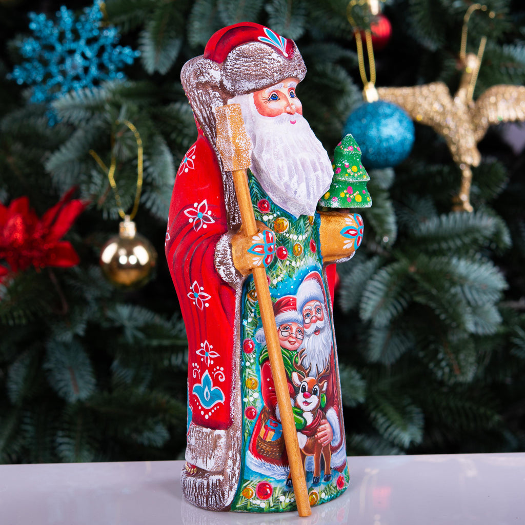 Hand carved Santa and Mrs Claus statue 9 inch, Rudolph fawn