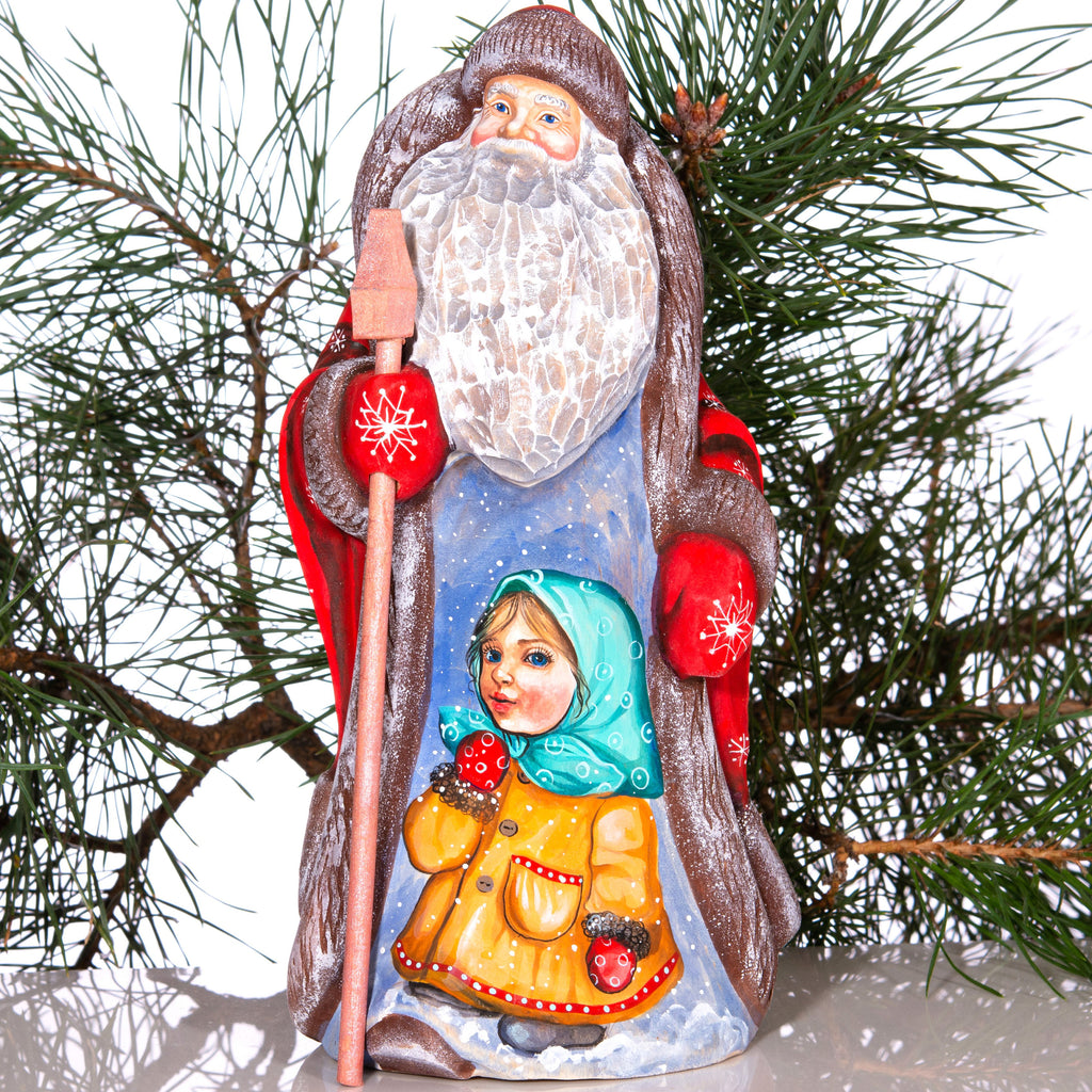 Hand-Carved Wooden Santa Claus Figurine: 9" Holiday Home Decor
