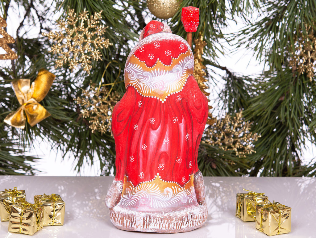 Old World Santa wood figurine 9.5 inch, winter girl scene, Christmas mantel centerpiece