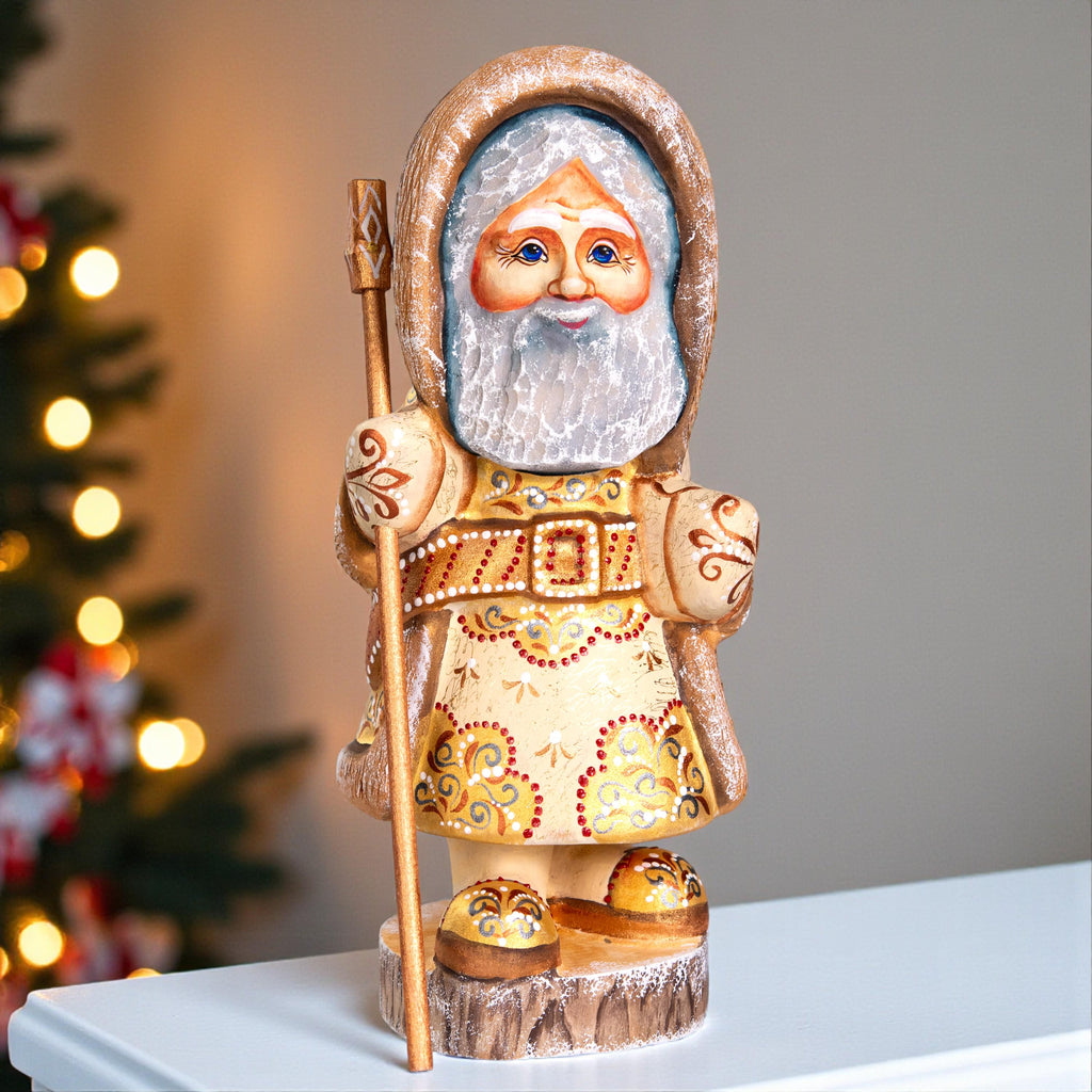 Kris Kringle Santa figurine 11 inch, Scandinavian ivory coat, tabletop centerpiece