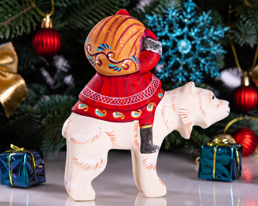 Old World Santa figurine 6 inch, riding polar bear, shelf decor