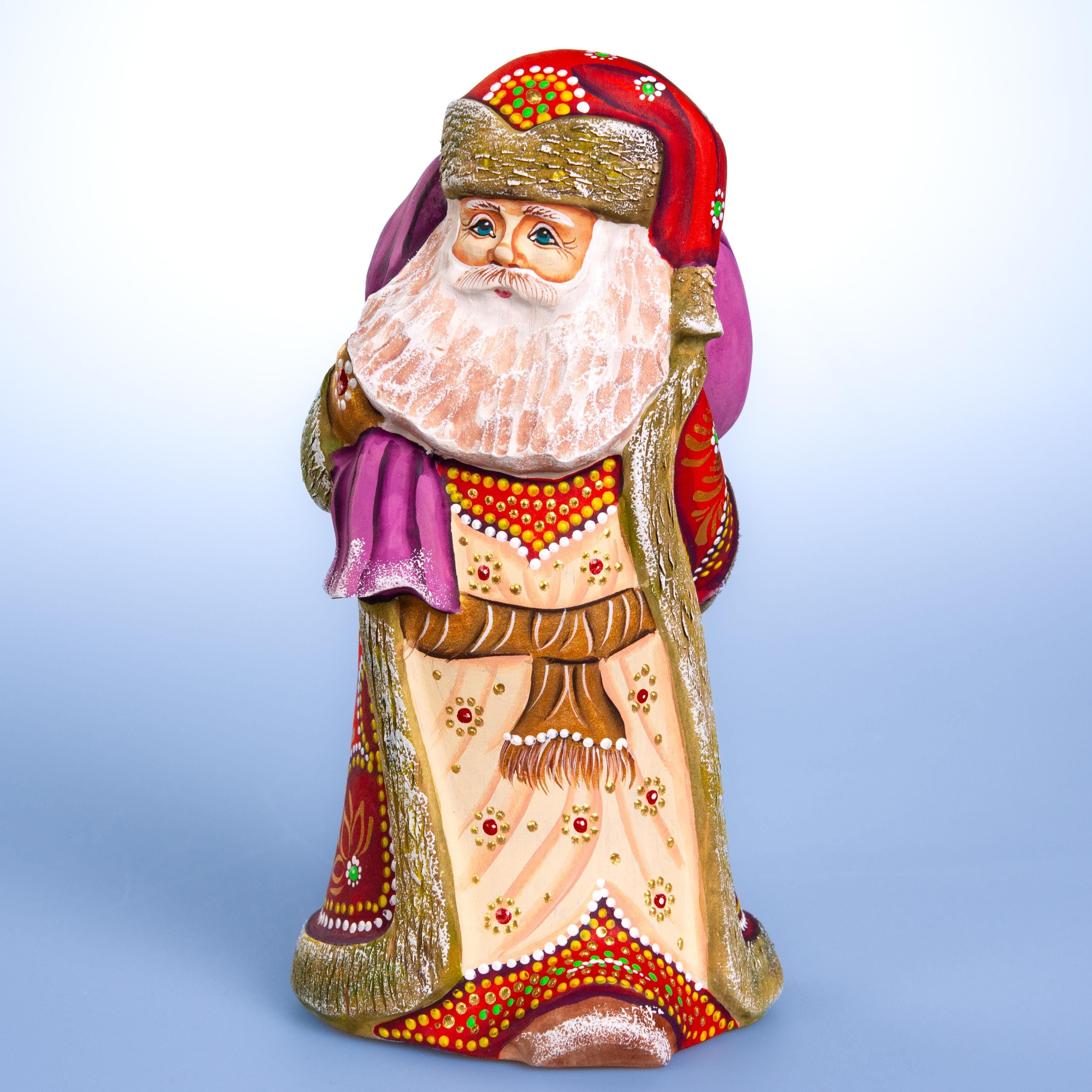 Hand carved Santa 9 inch solid wood figurine, folk art collectible