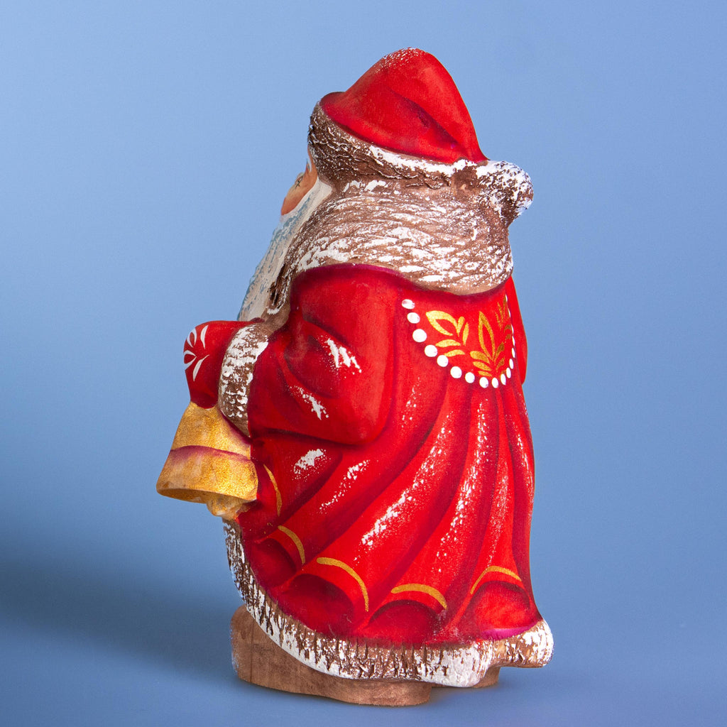 Carved wood Santa figurine with songbirds collector gift 5.5 inch
