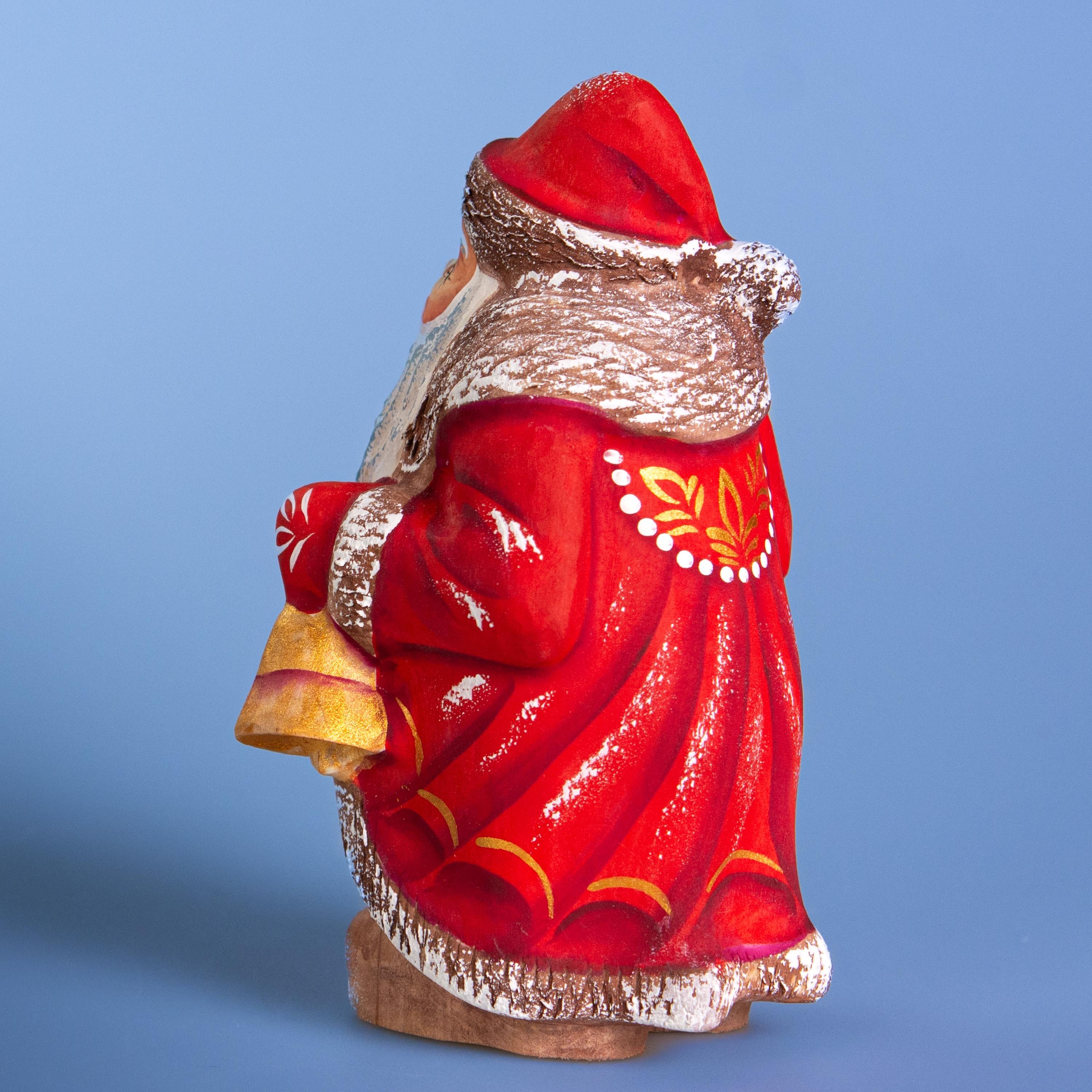 Carved wood Santa figurine with songbirds collector gift 5.5 inch