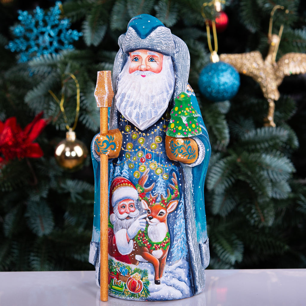 Hand-Carved Wooden Santa Claus Figurine: 9" Hand-Painted Christmas Decor