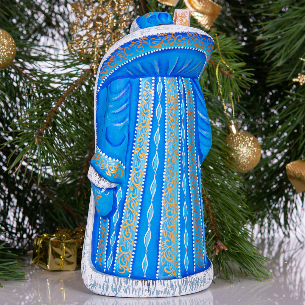Santa figurine with staff, carved wood, Holy Family art, 9.1 inch