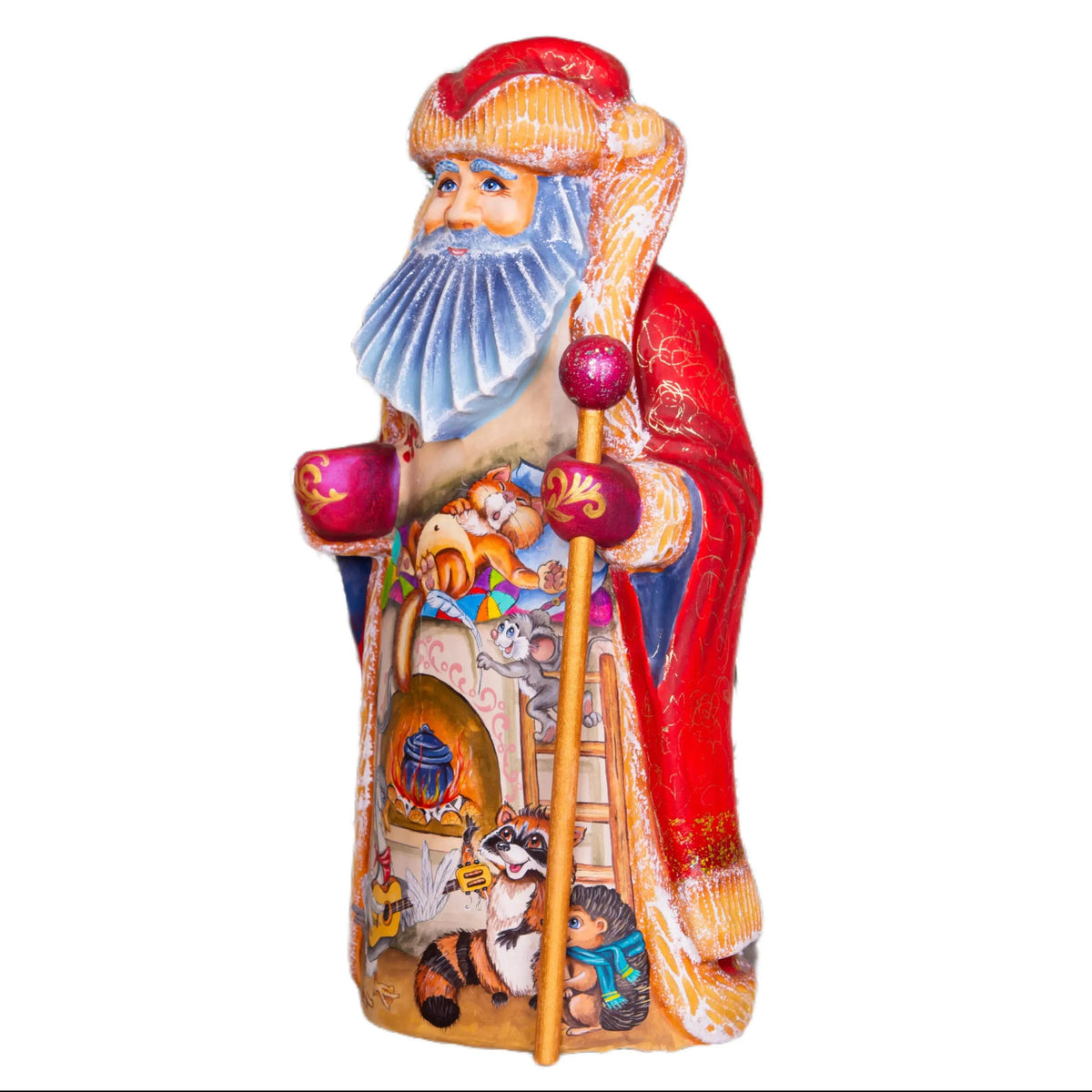 Hand-Carved Wooden Santa Claus Figurine: Whimsical Christmas Decor