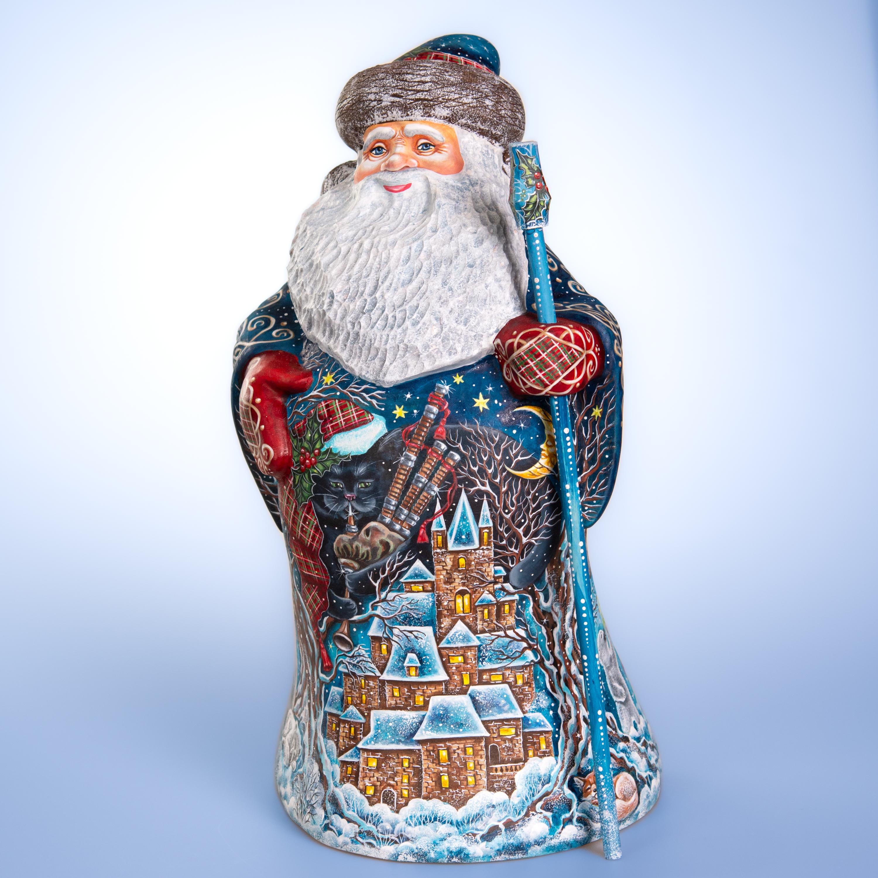 Hand carved Santa figurine 14 inch, snowmen and reindeer decor