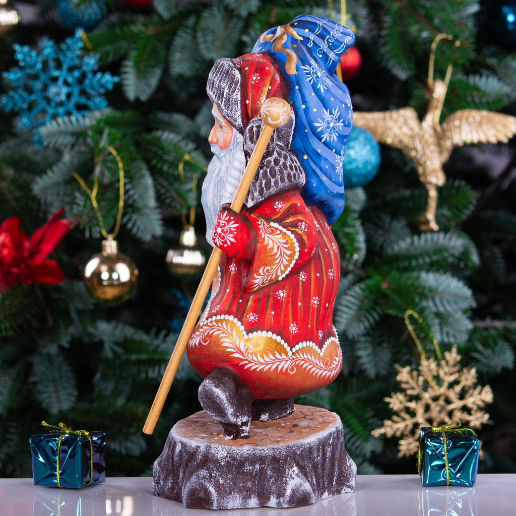 Hand Painted Wooden Santa Claus Statue: Old World Christmas Decor