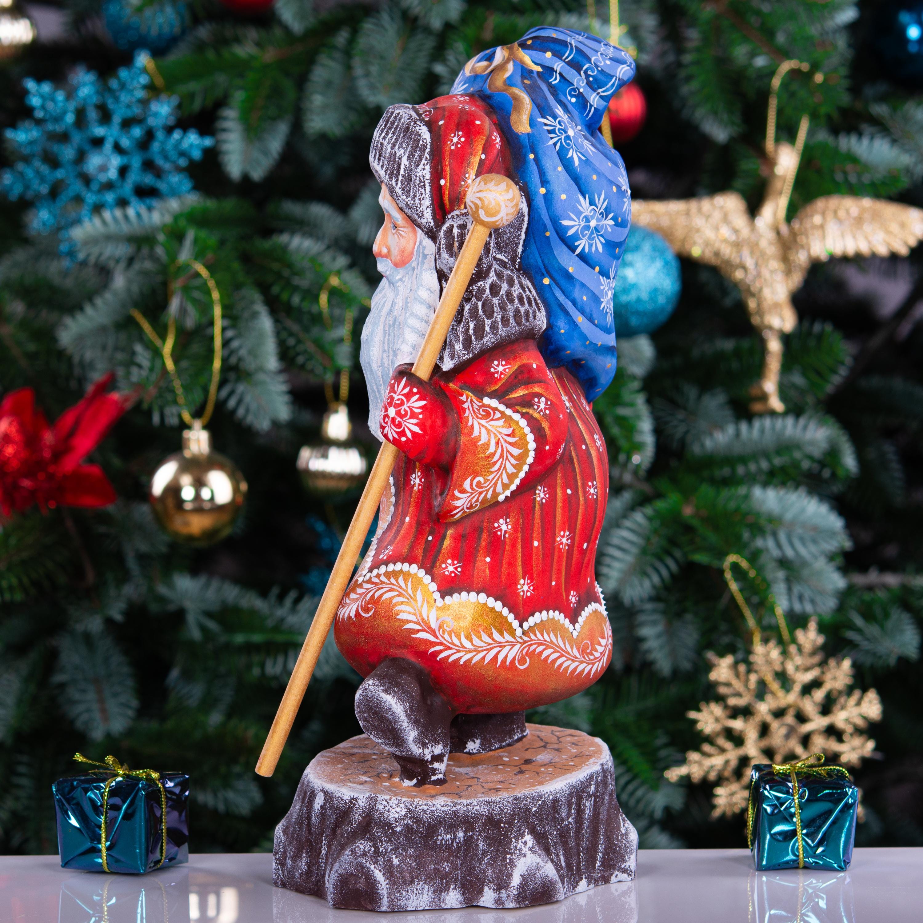 Hand Painted Wooden Santa Claus Statue: Old World Christmas Decor